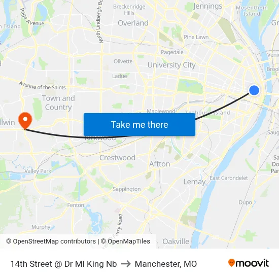 14th Street @ Dr Ml King Nb to Manchester, MO map