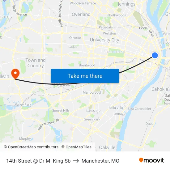 14th Street @ Dr Ml King Sb to Manchester, MO map