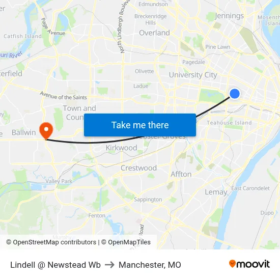 Lindell @ Newstead Wb to Manchester, MO map