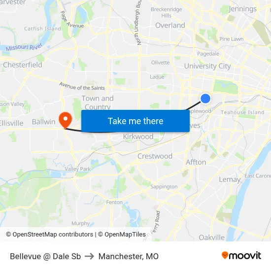 Bellevue @ Dale Sb to Manchester, MO map