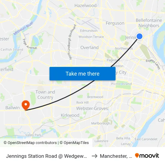 Jennings Station Road @ Wedgewood Nb to Manchester, MO map