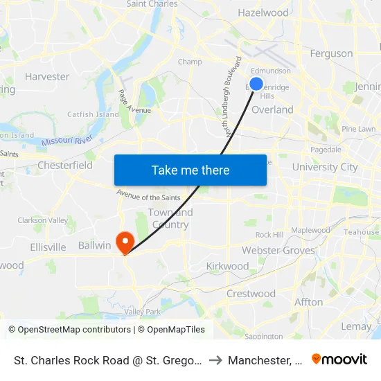 St. Charles Rock Road @ St. Gregory Eb to Manchester, MO map