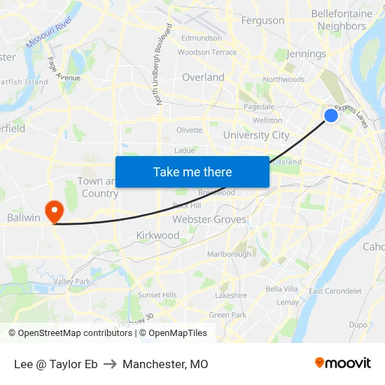 Lee @ Taylor Eb to Manchester, MO map