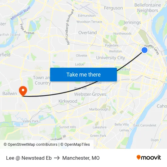 Lee @ Newstead Eb to Manchester, MO map
