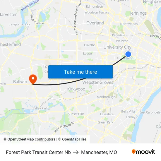 Forest Park Transit Center Nb to Manchester, MO map