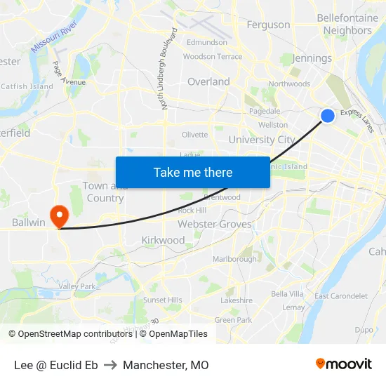 Lee @ Euclid Eb to Manchester, MO map