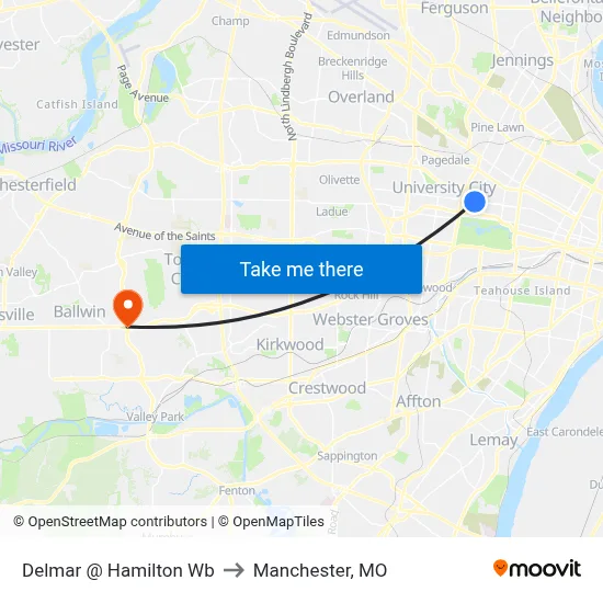 Delmar @ Hamilton Wb to Manchester, MO map