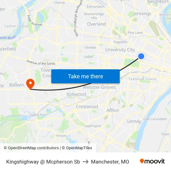 Kingshighway @ Mcpherson Sb to Manchester, MO map