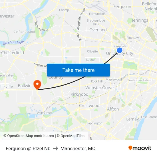 Ferguson @ Etzel Nb to Manchester, MO map