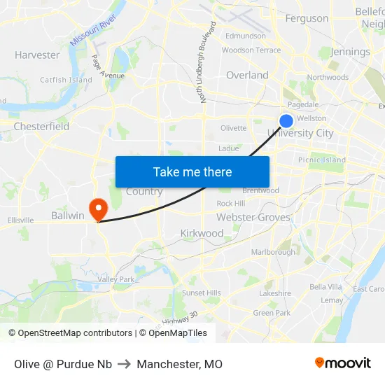 Olive @ Purdue Nb to Manchester, MO map