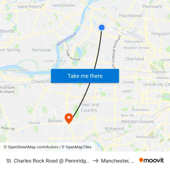 St. Charles Rock Road @ Pennridge Eb to Manchester, MO map