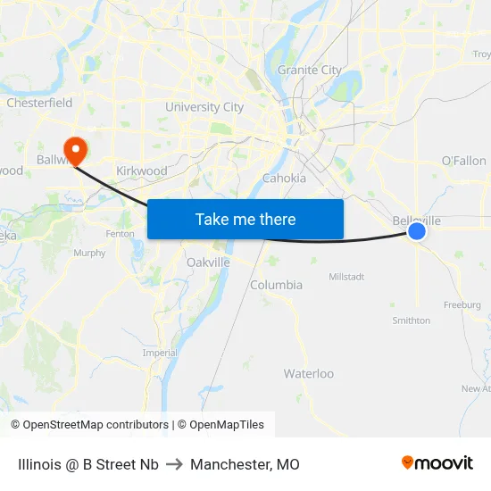 Illinois @ B Street Nb to Manchester, MO map