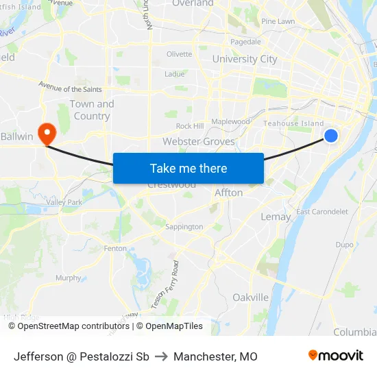 Jefferson @ Pestalozzi Sb to Manchester, MO map