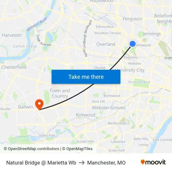 Natural Bridge @ Marietta Wb to Manchester, MO map