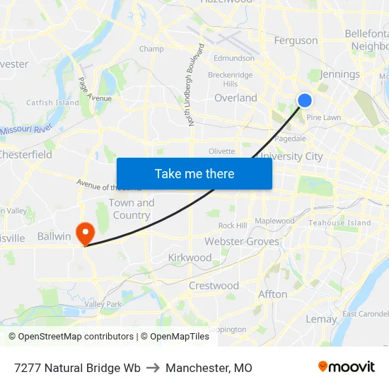 7277 Natural Bridge Wb to Manchester, MO map