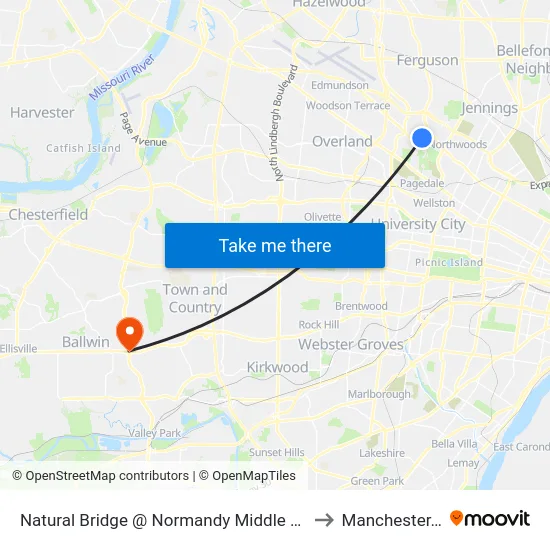 Natural Bridge @ Normandy Middle School Wb to Manchester, MO map