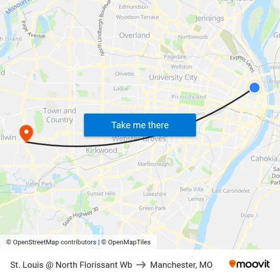 St. Louis @ North Florissant Wb to Manchester, MO map