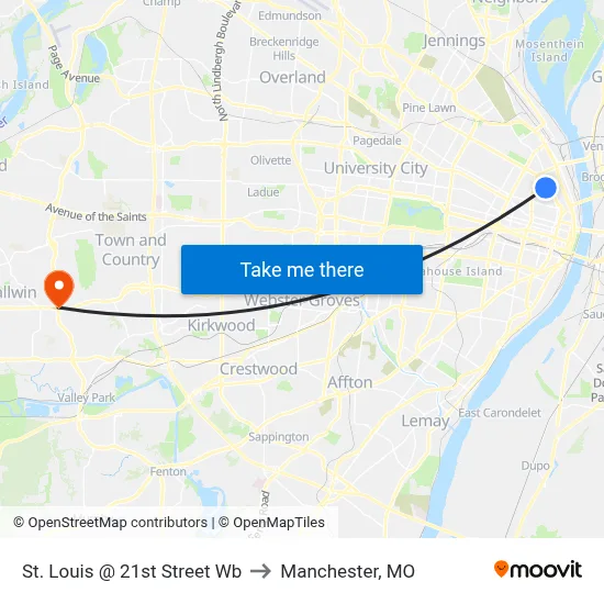 St. Louis @ 21st Street Wb to Manchester, MO map