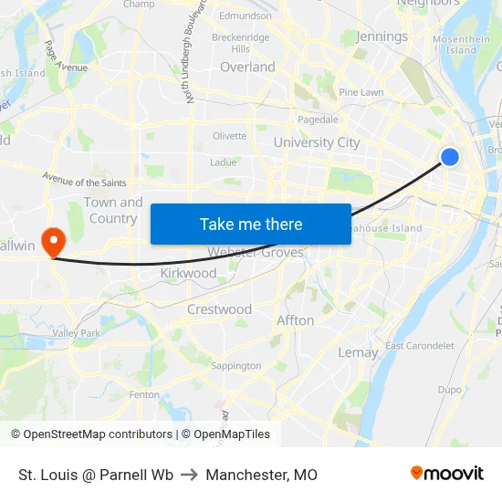 St. Louis @ Parnell Wb to Manchester, MO map