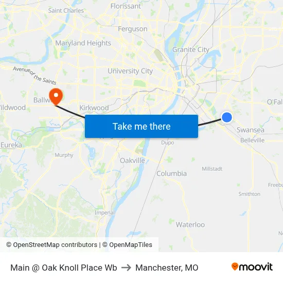 Main @ Oak Knoll Place Wb to Manchester, MO map