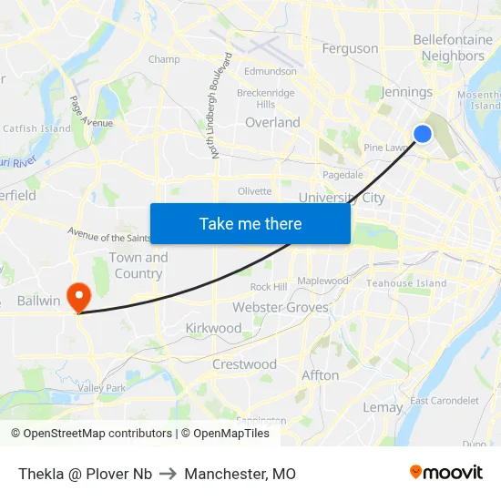 Thekla @ Plover Nb to Manchester, MO map