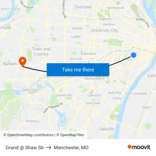 Grand @ Shaw Sb to Manchester, MO map