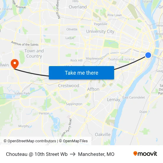Chouteau @ 10th Street Wb to Manchester, MO map