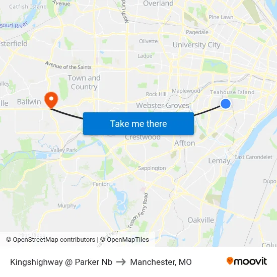 Kingshighway @ Parker Nb to Manchester, MO map