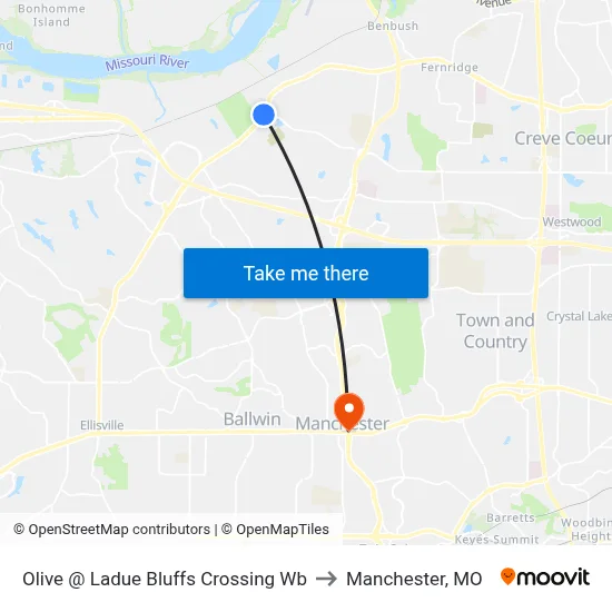 Olive @ Ladue Bluffs Crossing Wb to Manchester, MO map