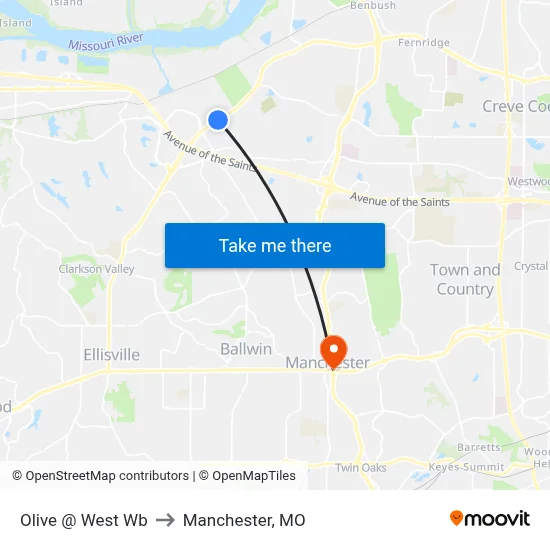 Olive @ West Wb to Manchester, MO map