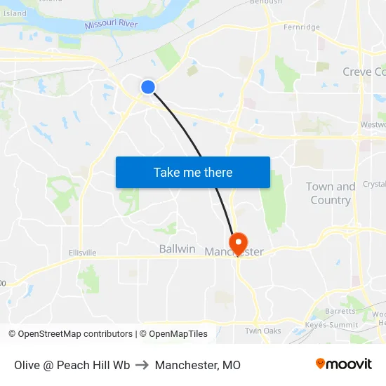 Olive @ Peach Hill Wb to Manchester, MO map