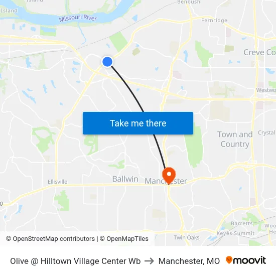 Olive @ Hilltown Village Center Wb to Manchester, MO map