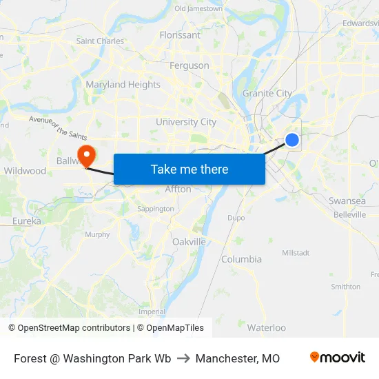 Forest @ Washington Park Wb to Manchester, MO map