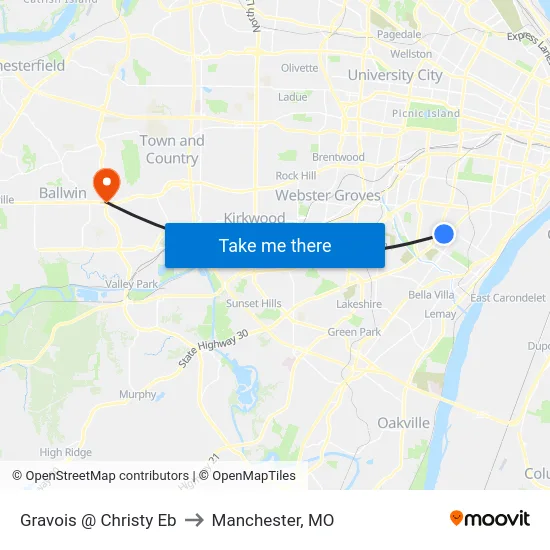 Gravois @ Christy Eb to Manchester, MO map