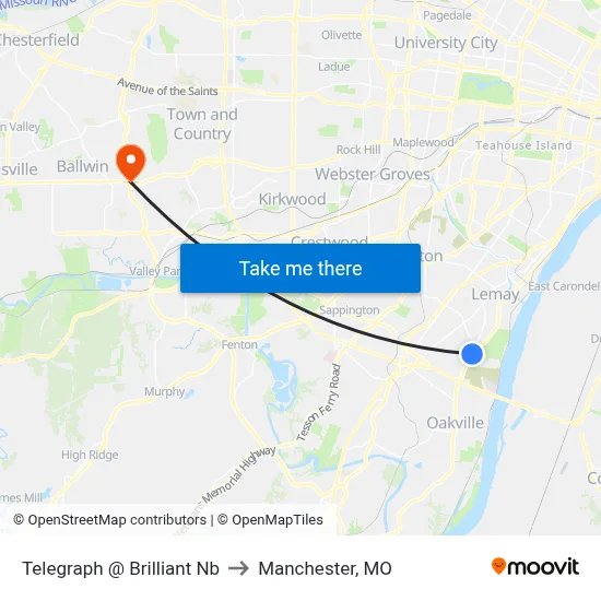 Telegraph @ Brilliant Nb to Manchester, MO map