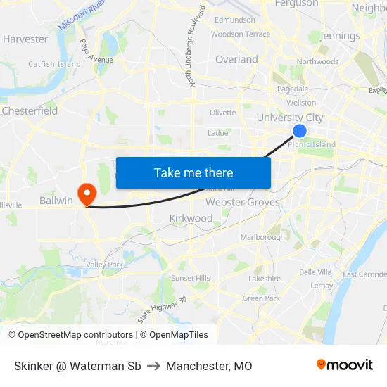 Skinker @ Waterman Sb to Manchester, MO map