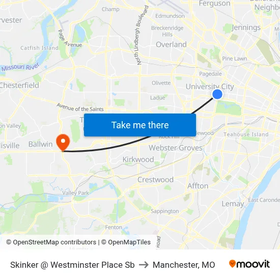 Skinker @ Westminster Place Sb to Manchester, MO map