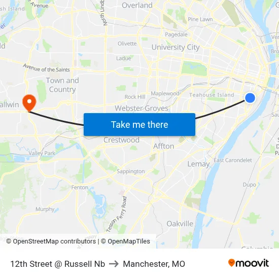 12th Street @ Russell Nb to Manchester, MO map