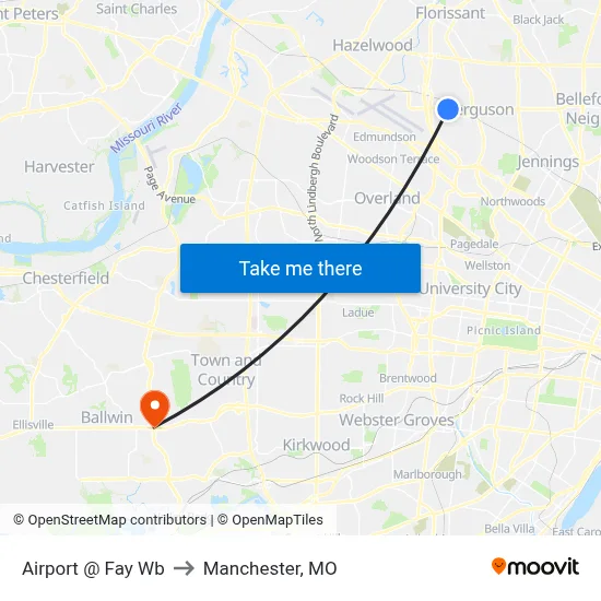 Airport @ Fay Wb to Manchester, MO map