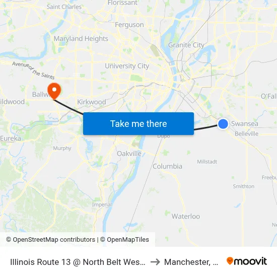 Illinois Route 13 @ North Belt West Eb to Manchester, MO map