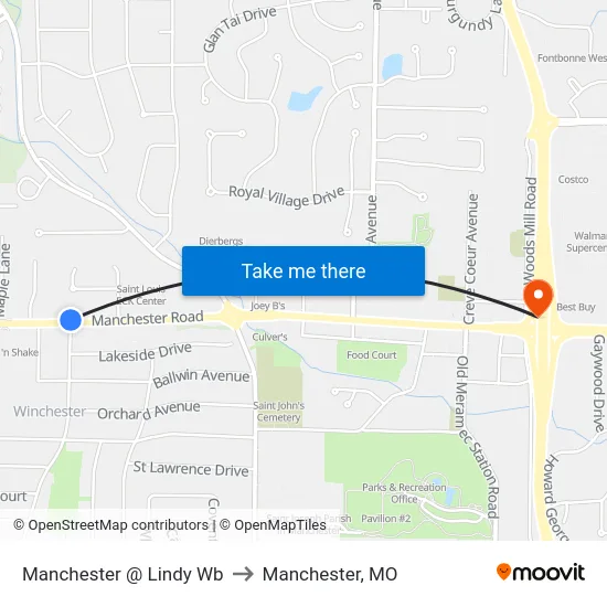 Manchester @ Lindy Wb to Manchester, MO map
