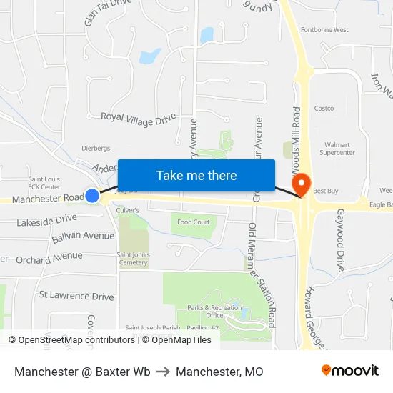 Manchester @ Baxter Wb to Manchester, MO map