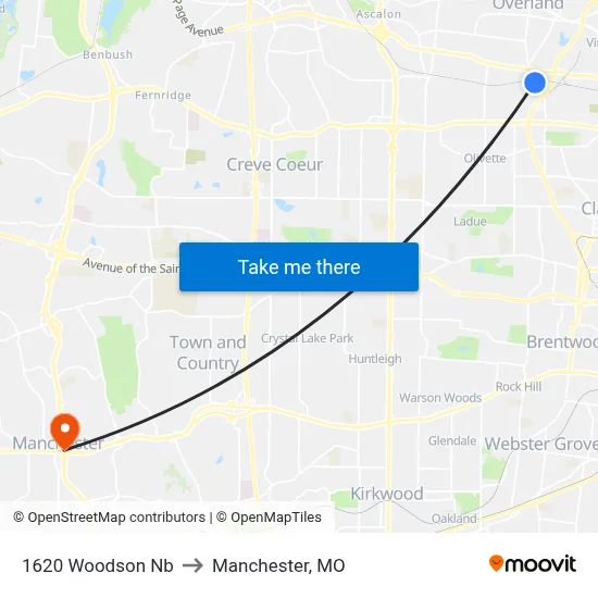1620 Woodson Nb to Manchester, MO map