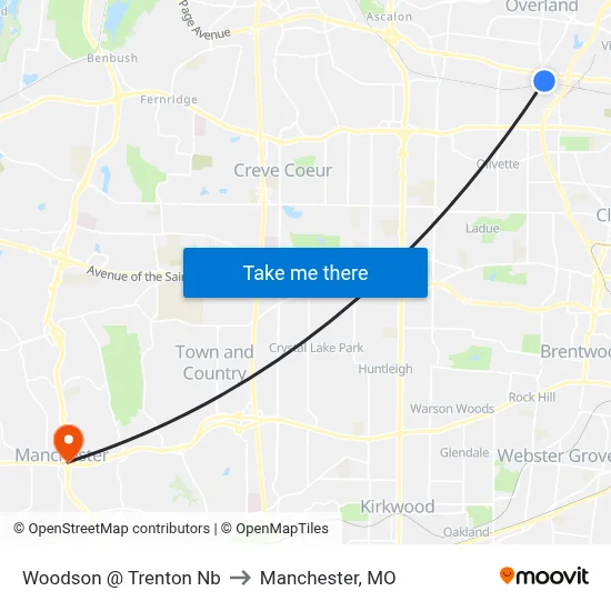 Woodson @ Trenton Nb to Manchester, MO map