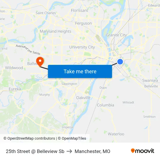 25th Street @ Belleview Sb to Manchester, MO map