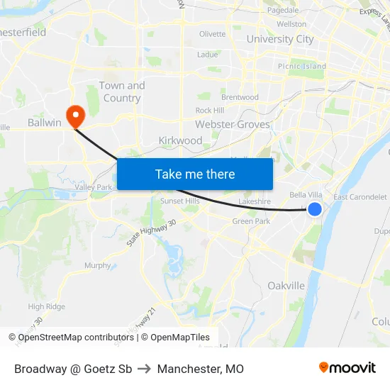 Broadway @ Goetz Sb to Manchester, MO map