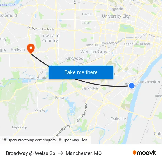 Broadway @ Weiss Sb to Manchester, MO map