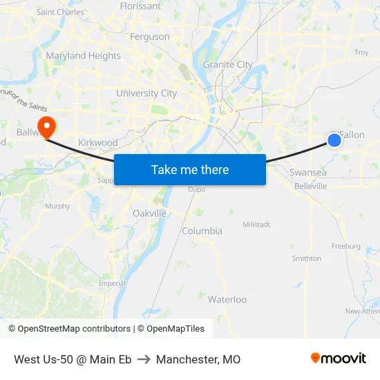 West Us-50 @ Main Eb to Manchester, MO map