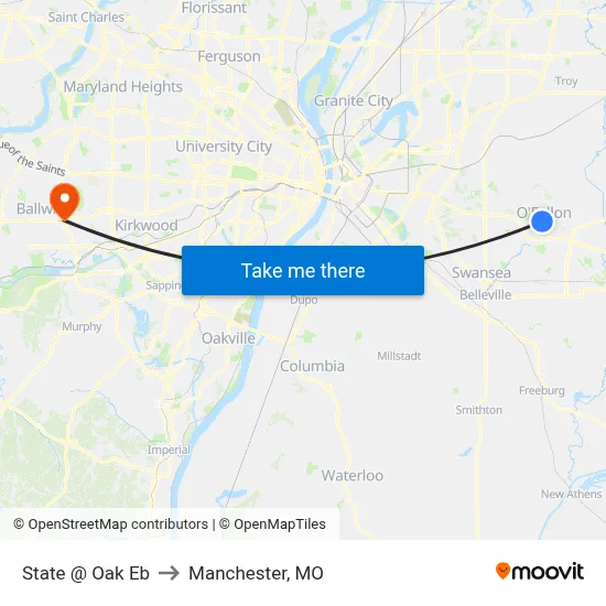State @ Oak Eb to Manchester, MO map