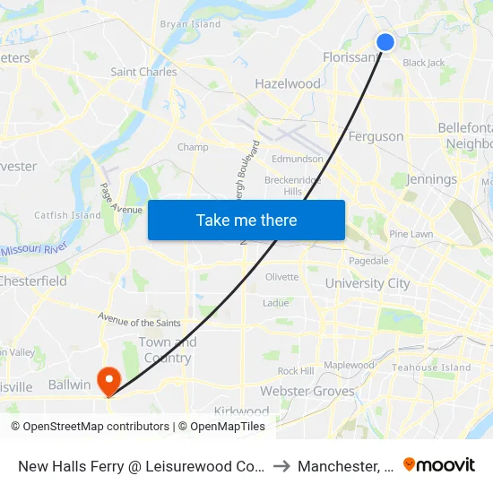 New Halls Ferry @ Leisurewood Court Sb to Manchester, MO map